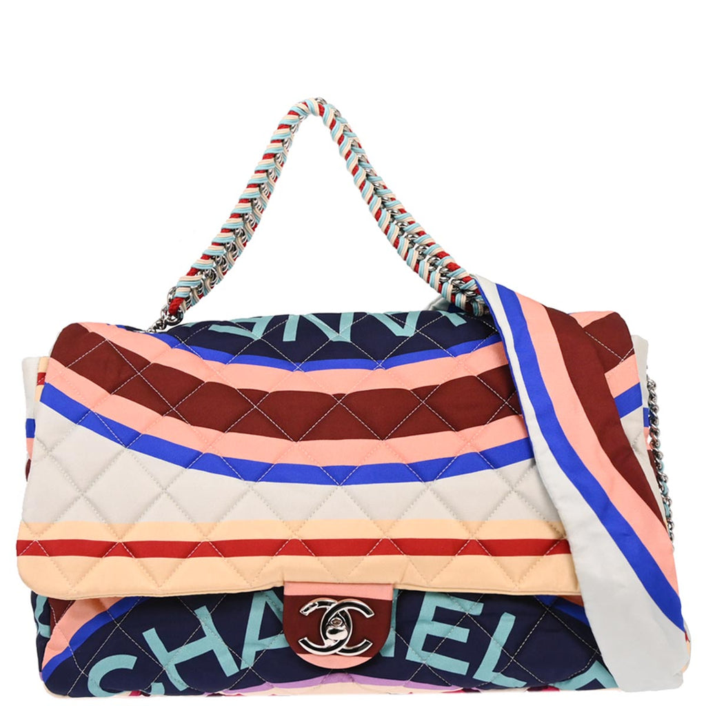 Chanel 2018 Multicolor Satin Quilted Printed 2way Maxi Flap Bag