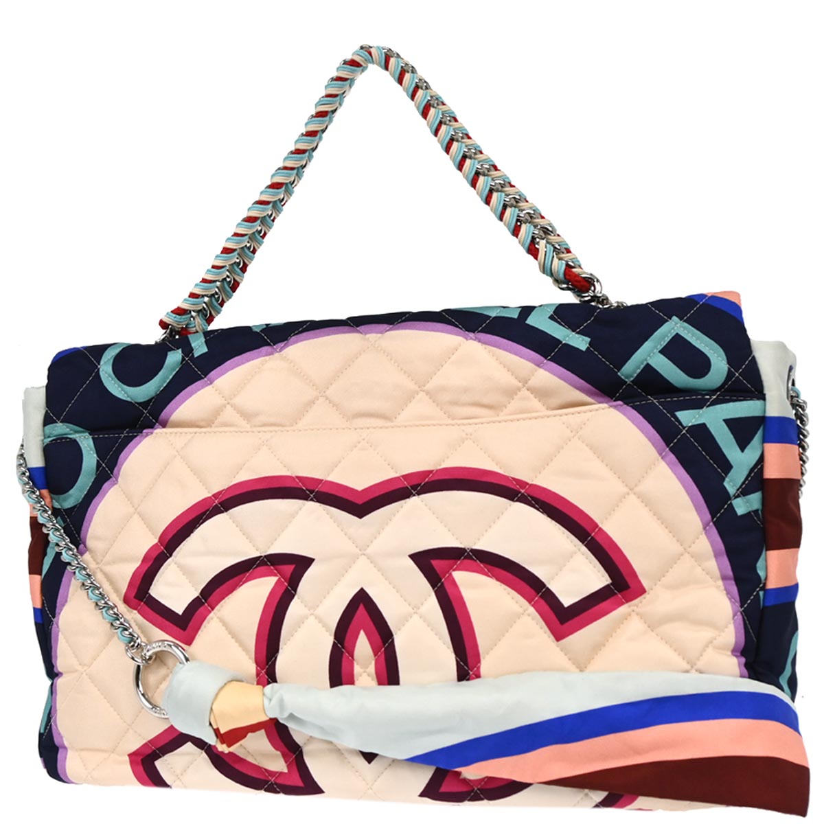 Chanel 2018 Multicolor Satin Quilted Printed 2way Maxi Flap Bag