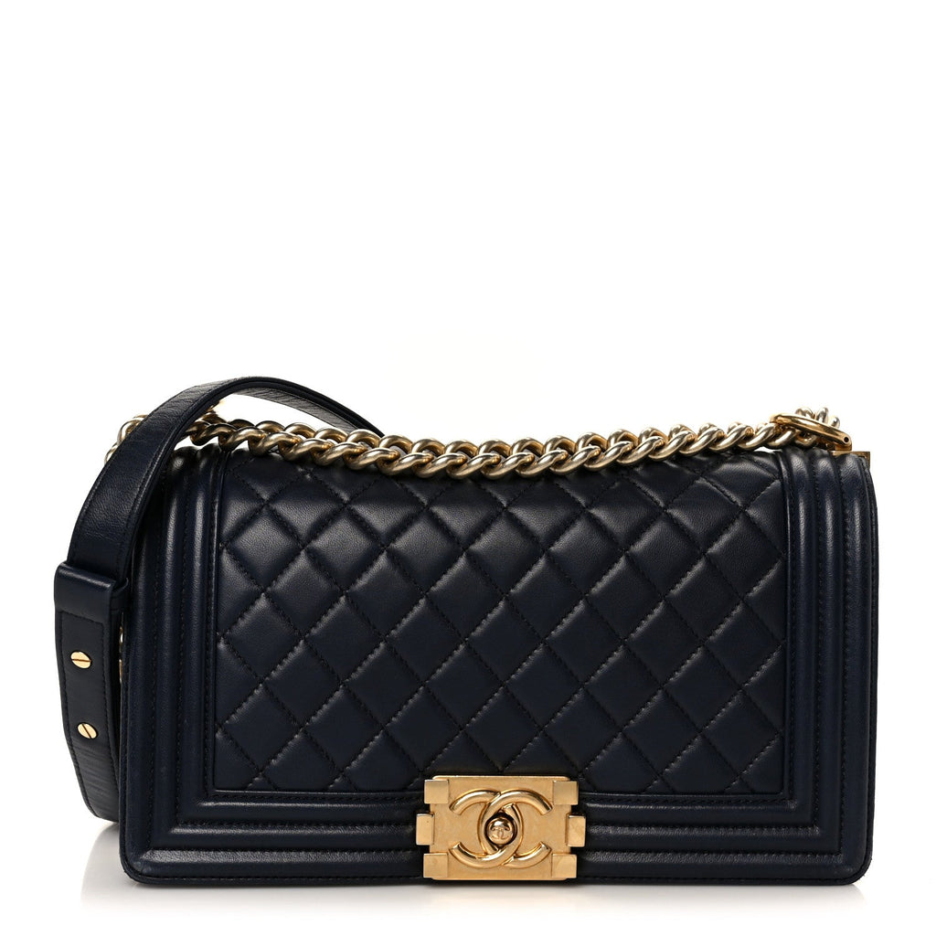 Chanel Lambskin Quilted Medium Boy Flap Dark Navy