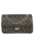 Chanel 2017-2018 Silver Calfskin 2.55 Medium Classic Double Flap Shoulder Bag