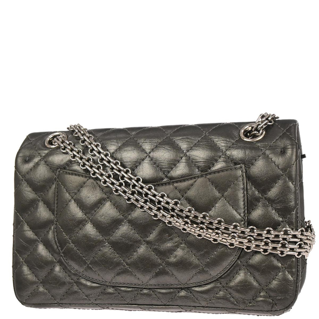 Chanel 2017-2018 Silver Calfskin 2.55 Medium Classic Double Flap Shoulder Bag