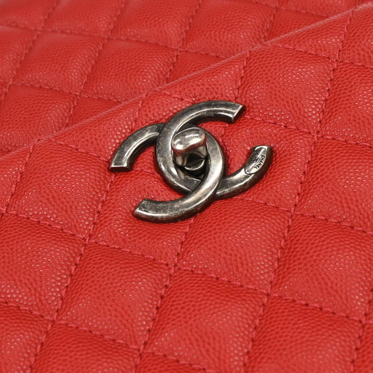 Chanel 2017 Red Caviar Skin Coco Handle 2way Shoulder Handbag