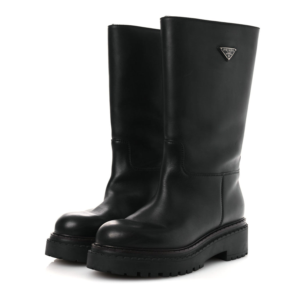 Prada Vitello Shearling Winter 2 Boots 39.5 Black
