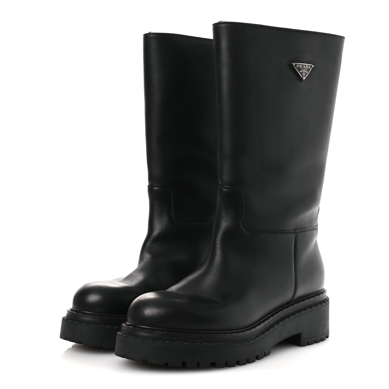 Prada Vitello Shearling Winter 2 Boots 39.5 Black