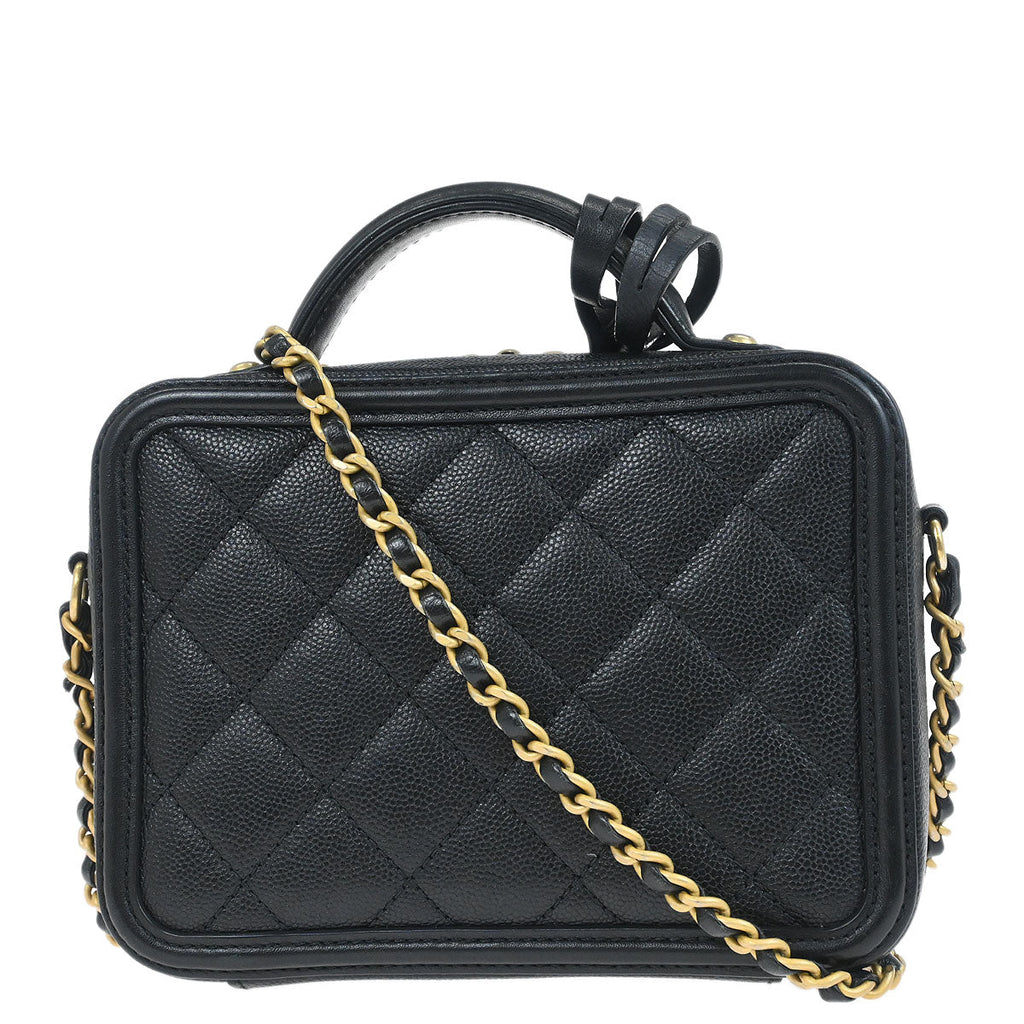 Chanel 2018 Black Caviar Skin CC Filigree 2way Vanity Shoulder Handbag