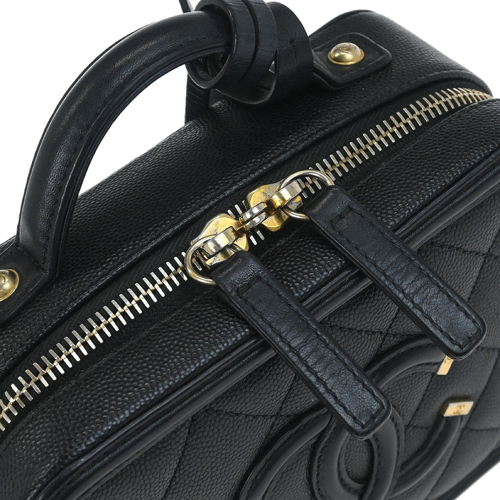 Chanel 2018 Black Caviar Skin CC Filigree 2way Vanity Shoulder Handbag