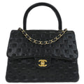 Chanel 2017 Black Lambskin Cross Stitch Coco Handle 2way Shoulder Handbag