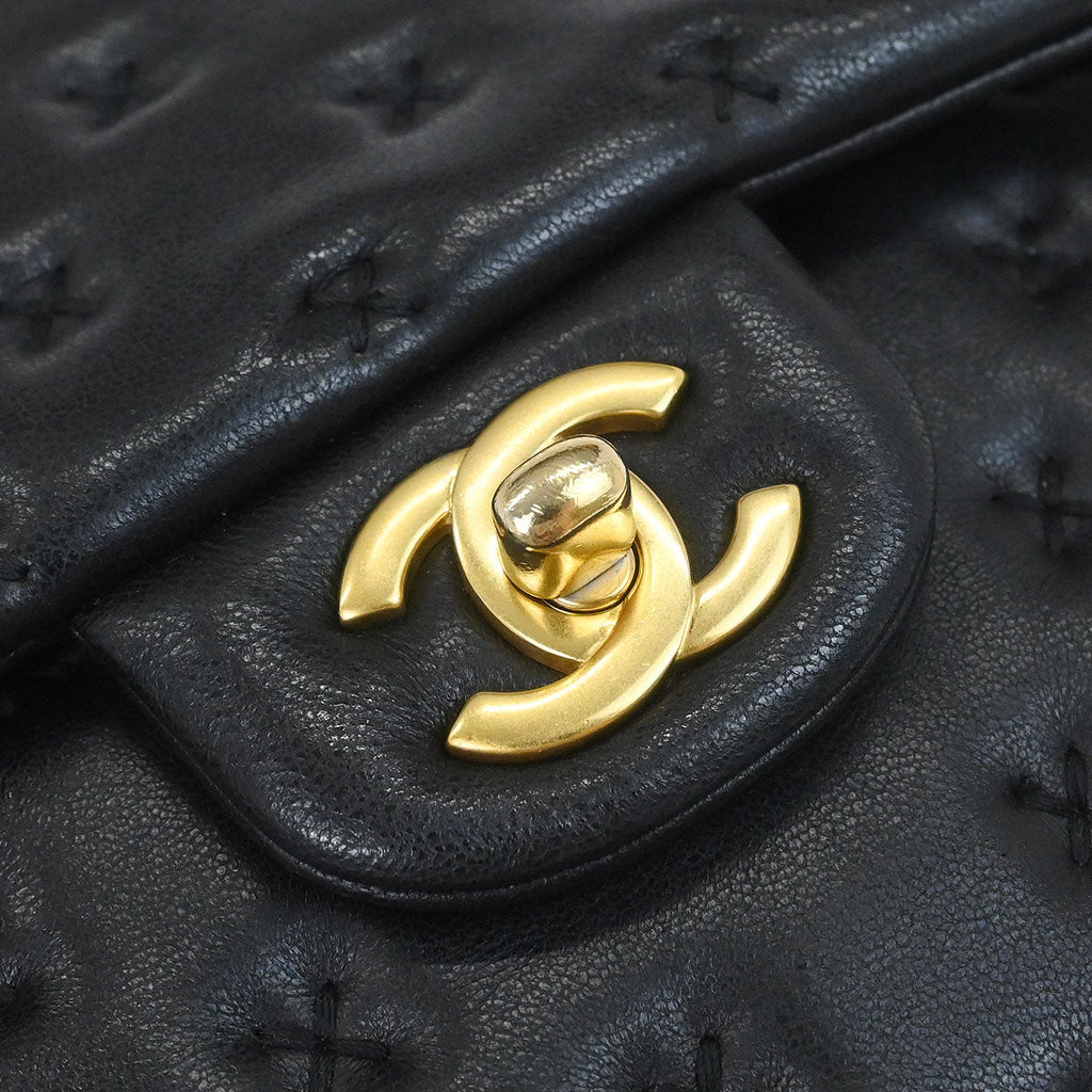 Chanel 2017 Black Lambskin Cross Stitch Coco Handle 2way Shoulder Handbag