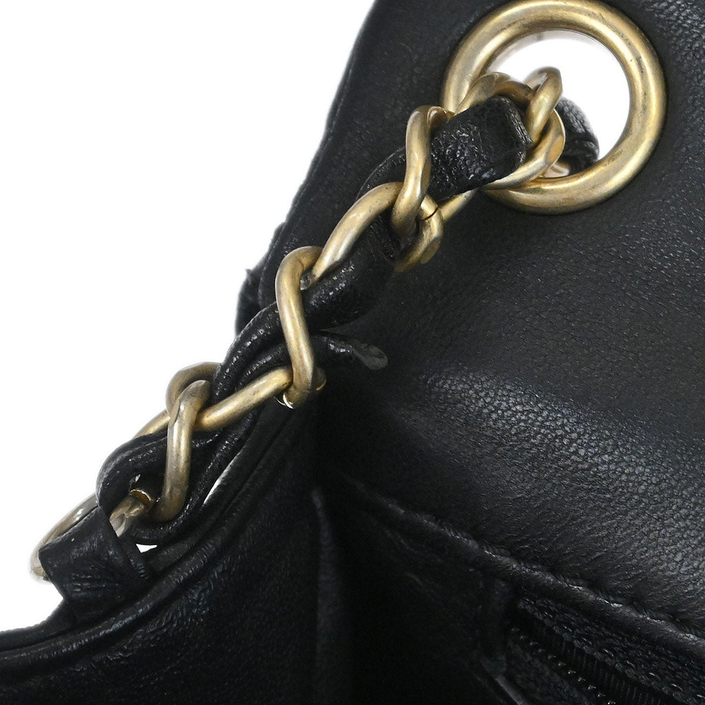 Chanel 2017 Black Lambskin Cross Stitch Coco Handle 2way Shoulder Handbag
