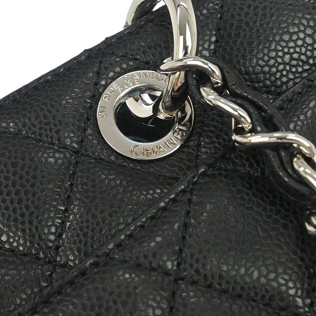 Chanel 2013-2014 Black Caviar Skin Grand Shopping Tote GST Chain Handbag