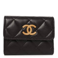 Lambskin Quilted Textured CC Compact Flap Card Holder Eggplant