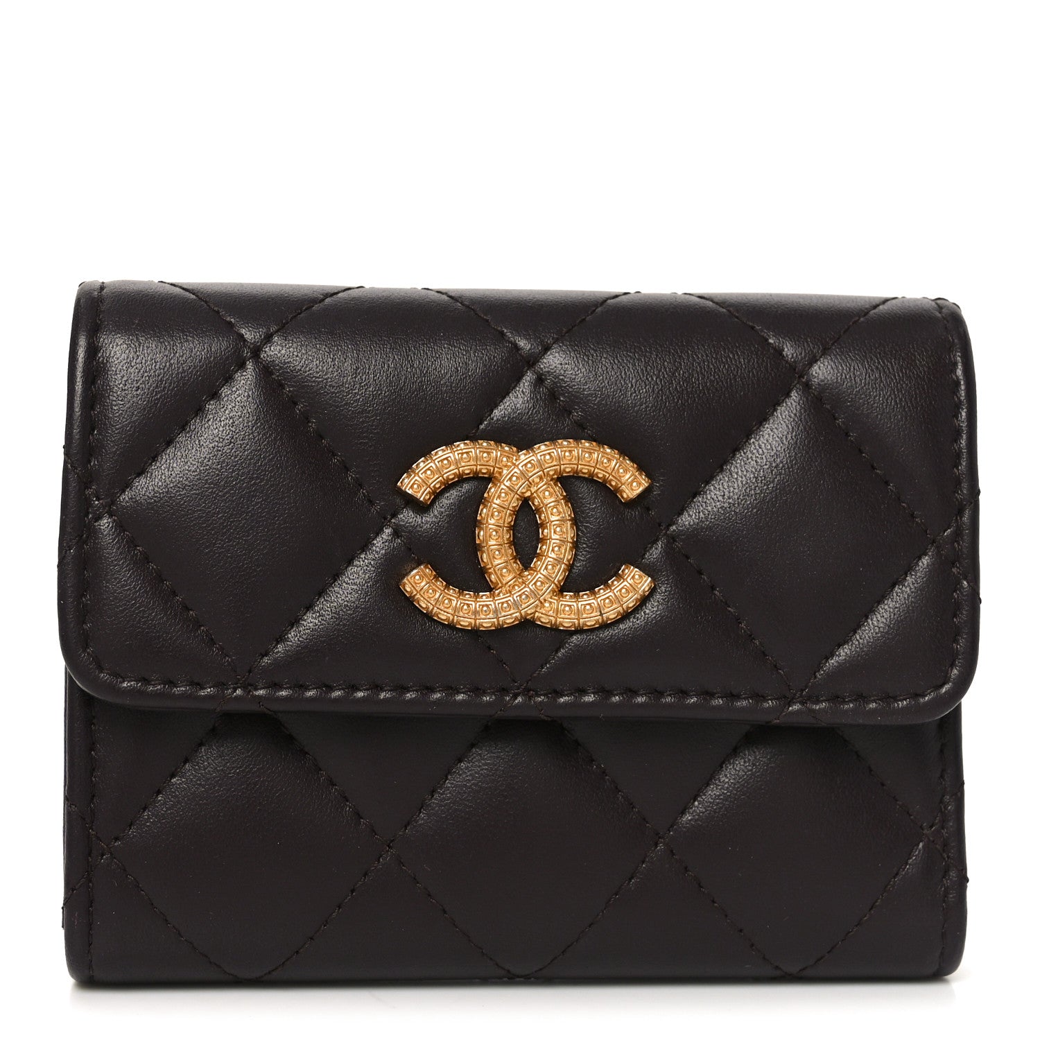 Lambskin Quilted Textured CC Compact Flap Card Holder Eggplant