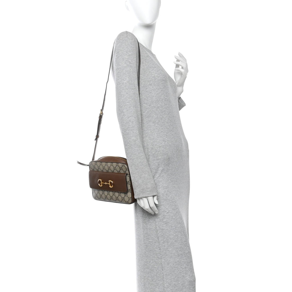 Gucci GG Supreme Monogram Small Horsebit 1955 Shoulder Bag Beige Brown Sugar