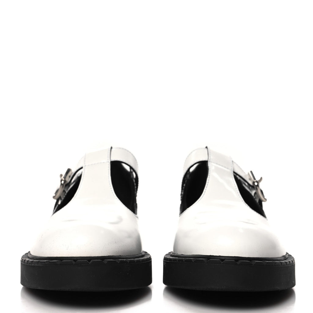 Prada Spazzolato Womens Mary Jane T Strap 40mm Loafers 39.5 White