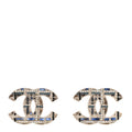 Resin Crystal Pearl Tweed Effect CC Earrings Silver Blue Pearly White