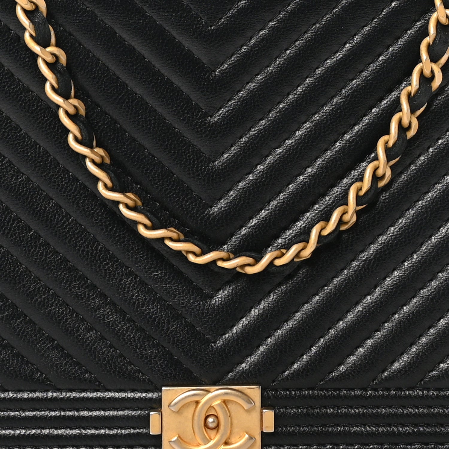 Chanel Lambskin Chevron Boy Wallet On Chain WOC Black