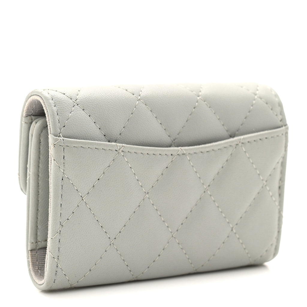 Lambskin Quilted Classic 4 Key Holder Wallet Grey