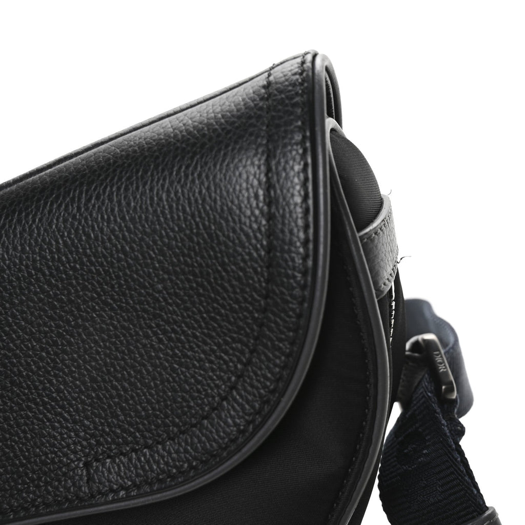 Christian Dior Nylon Grained Calfskin Saddle Bag Black Multicolor