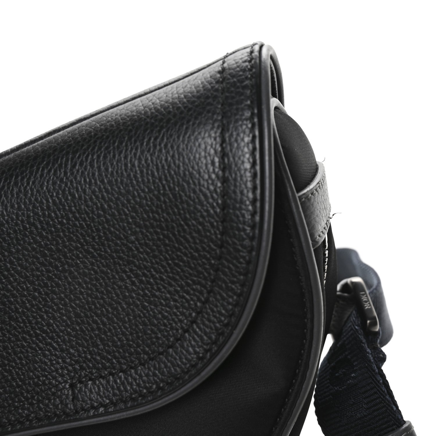 Christian Dior Nylon Grained Calfskin Saddle Bag Black Multicolor