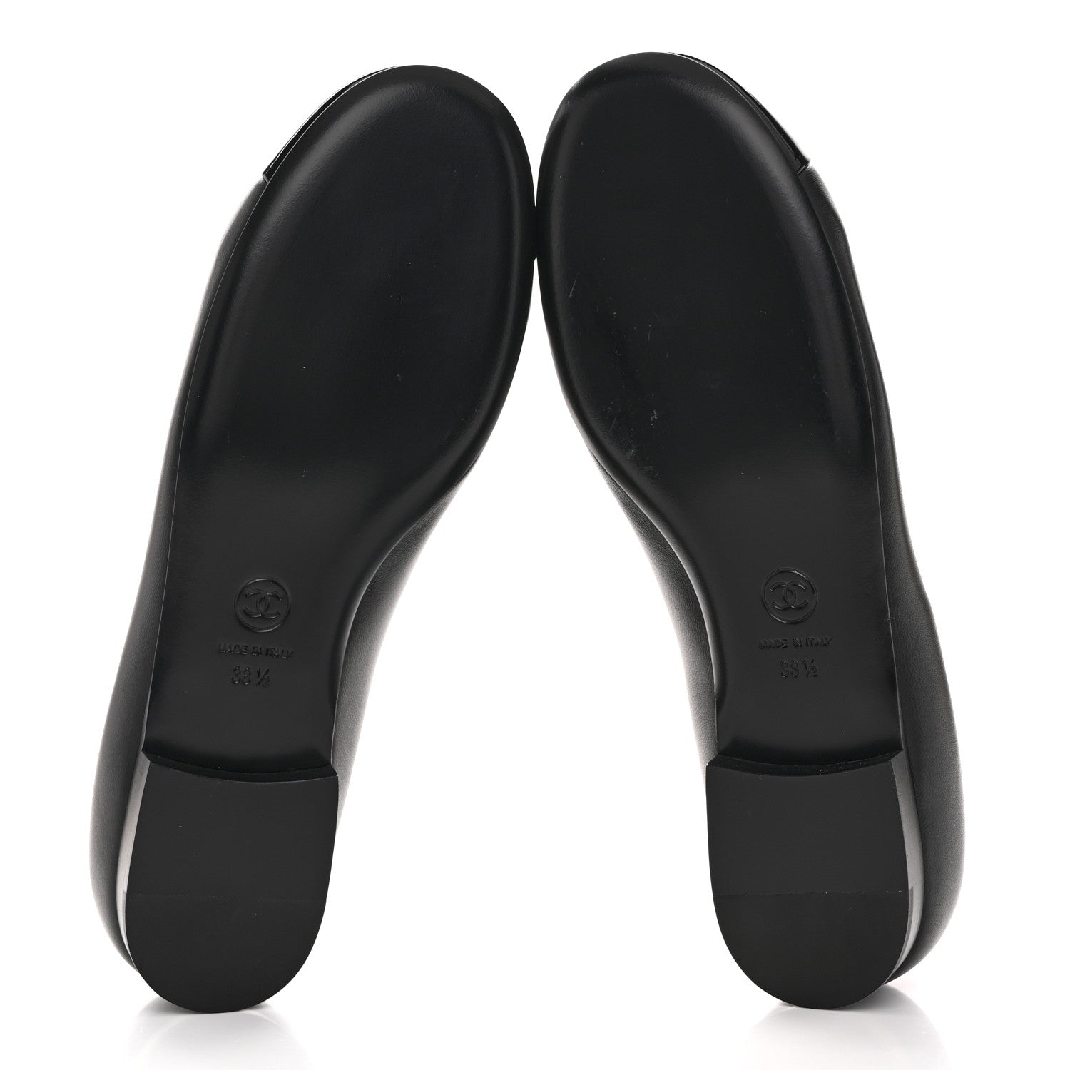 Lambskin Patent Cap Toe Chain Around Ballerina Flats 38.5 Black