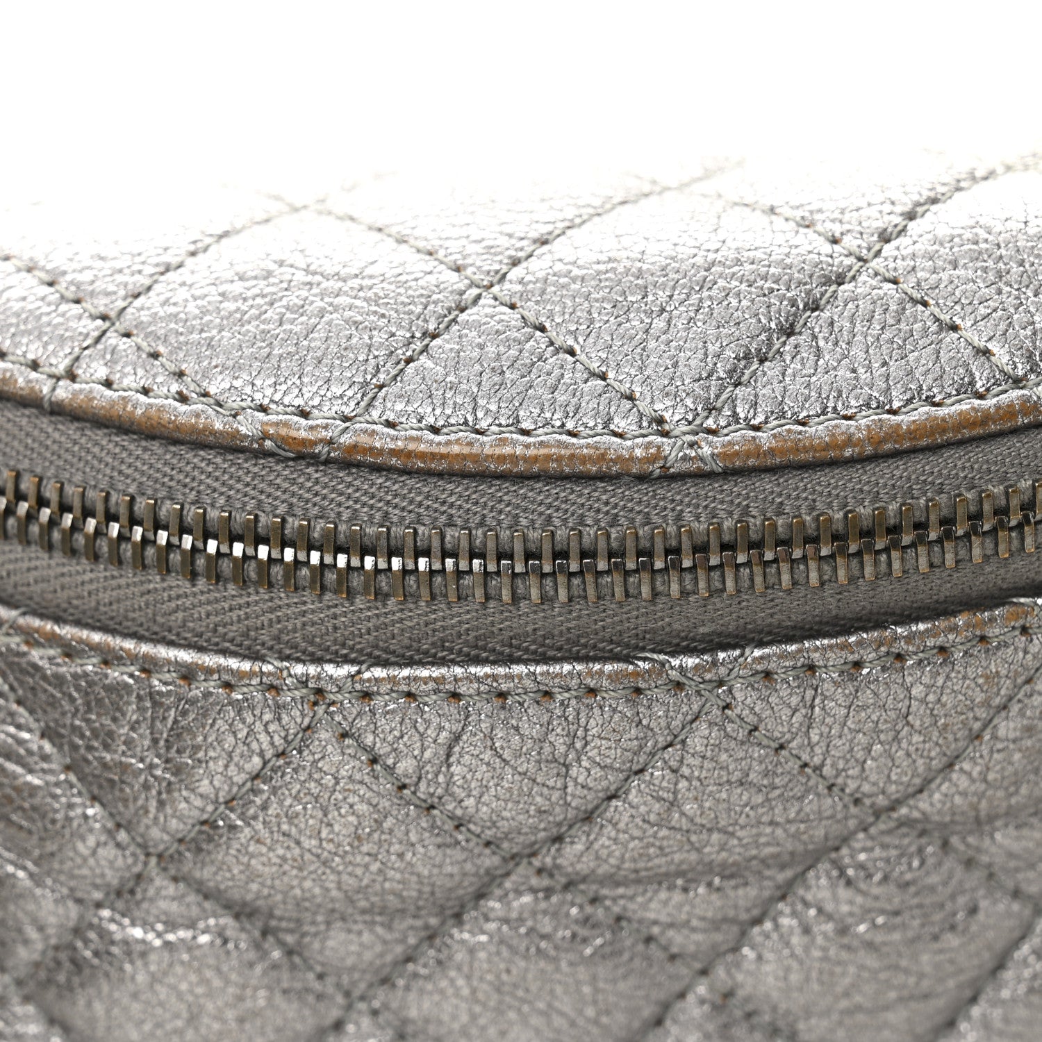 Chanel Metallic Calfskin Quilted Banane Waist Bag Fanny Pack Dark Silver