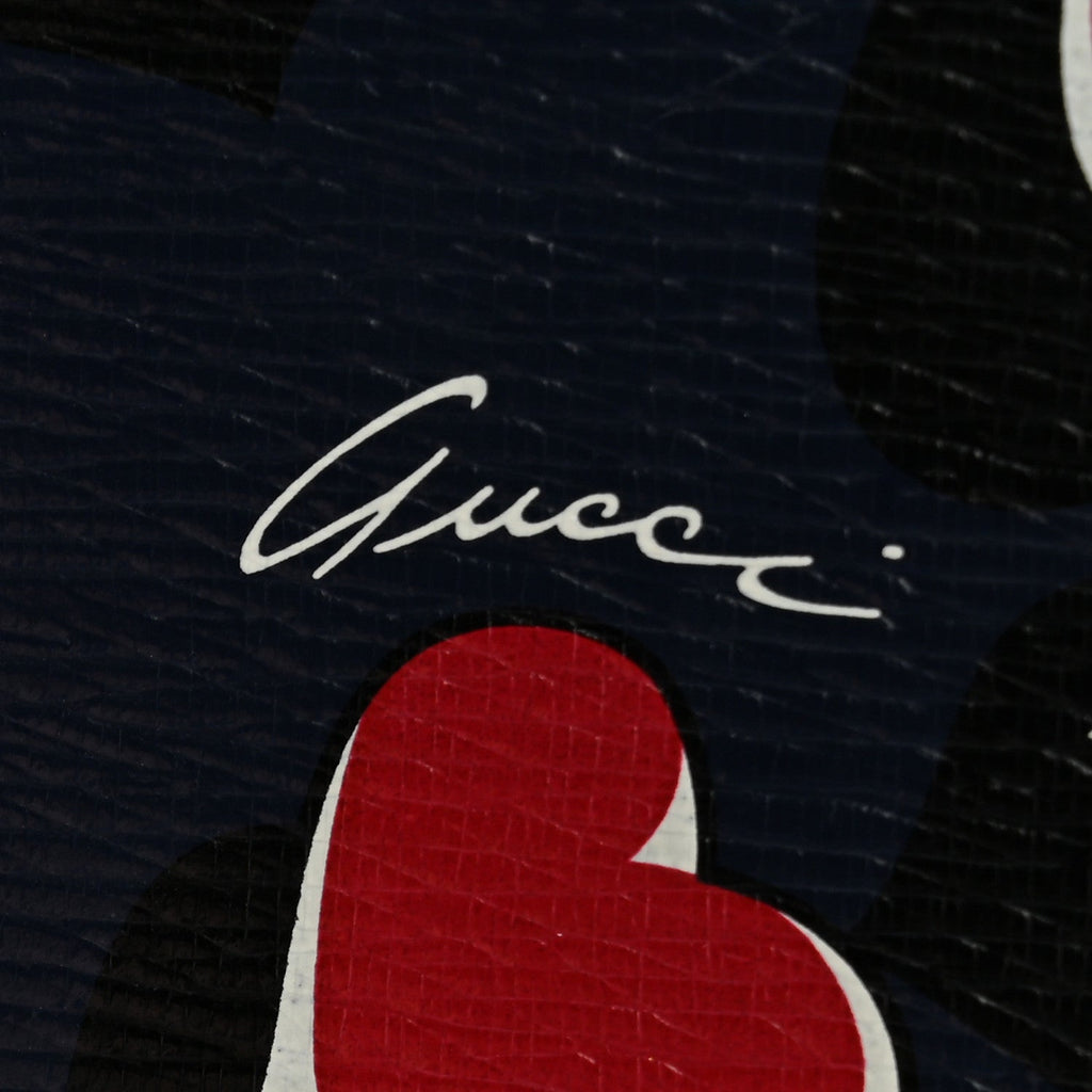 Gucci Calfskin Heartbeat Print Zip Around Wallet Blue