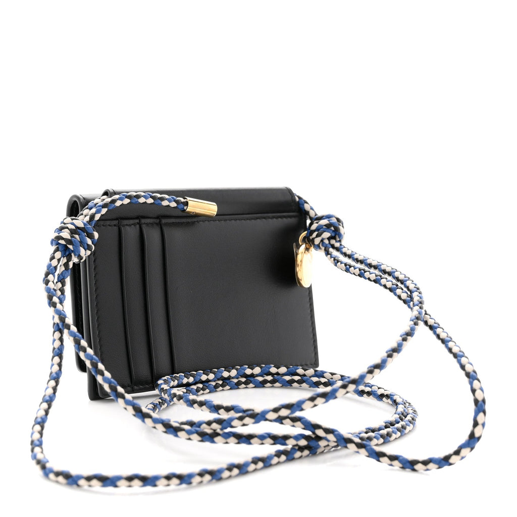 Prada Vitello Card Holder With Braided Strap Black