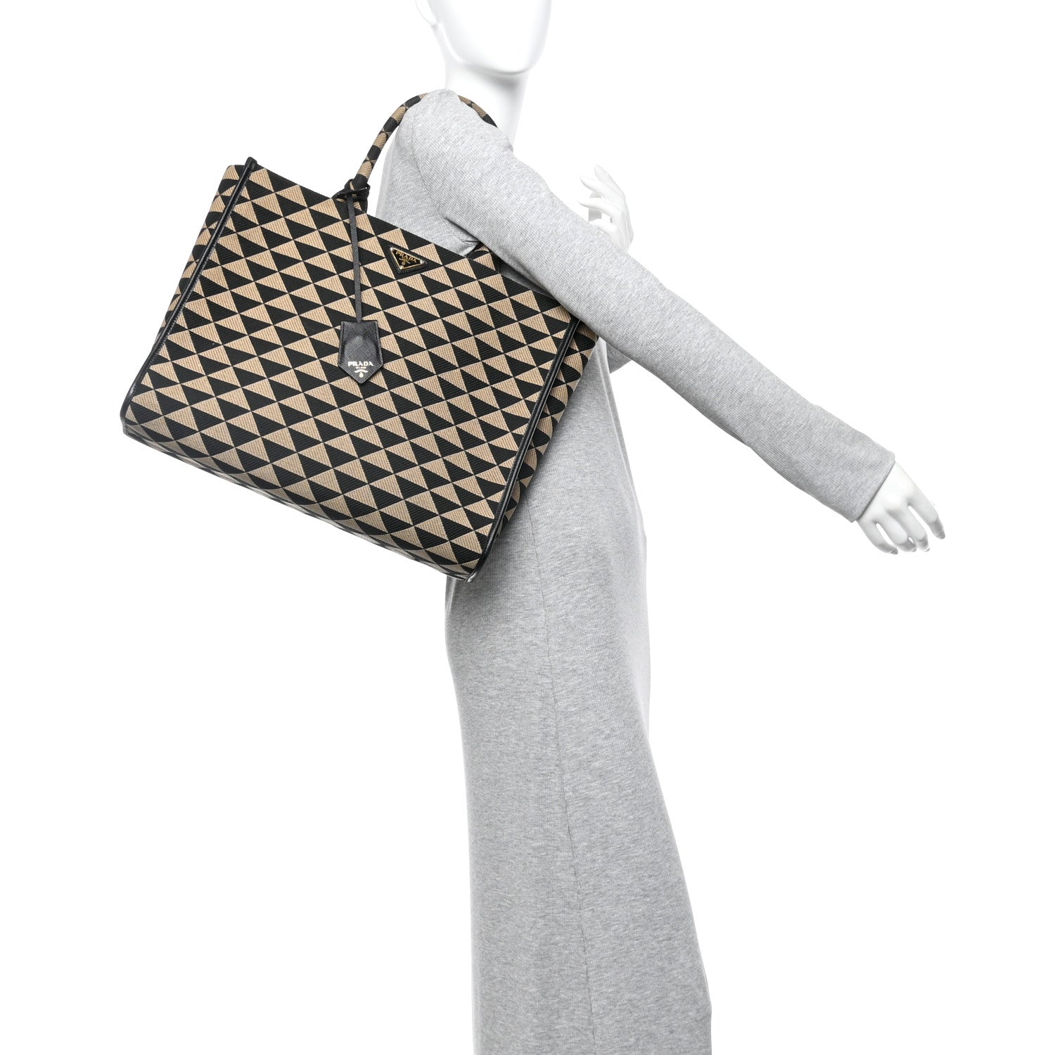 Prada Jacquard Saffiano Triangolo Symbole Embroidered Large Tote Black Corda