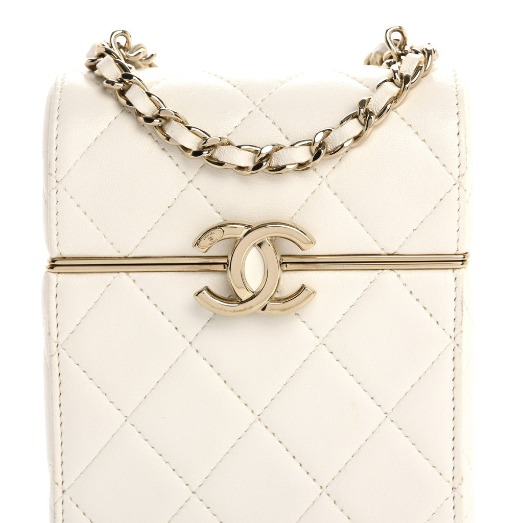 Chanel Lambskin Quilted Small Box With Chain White
