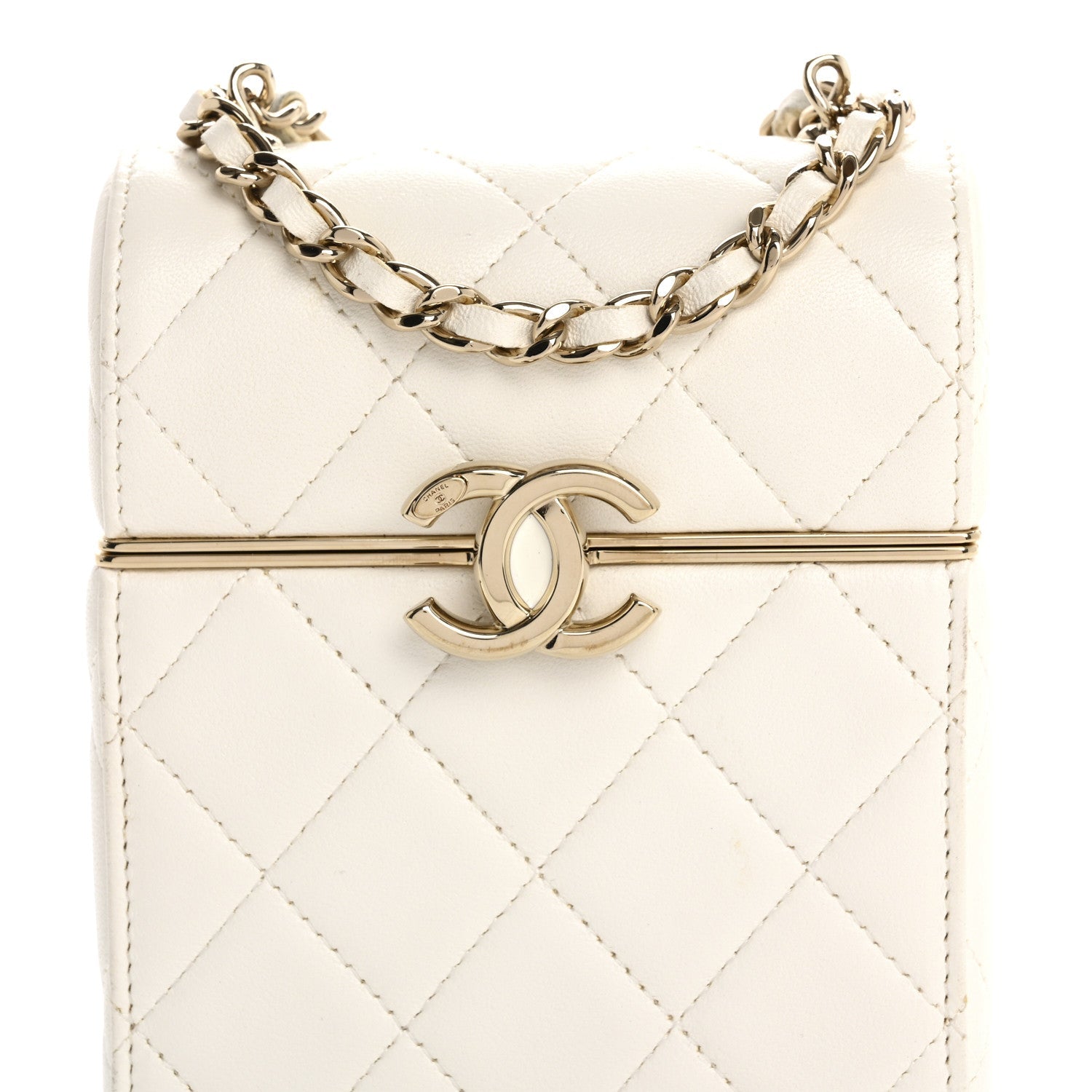 Chanel Lambskin Quilted Small Box With Chain White