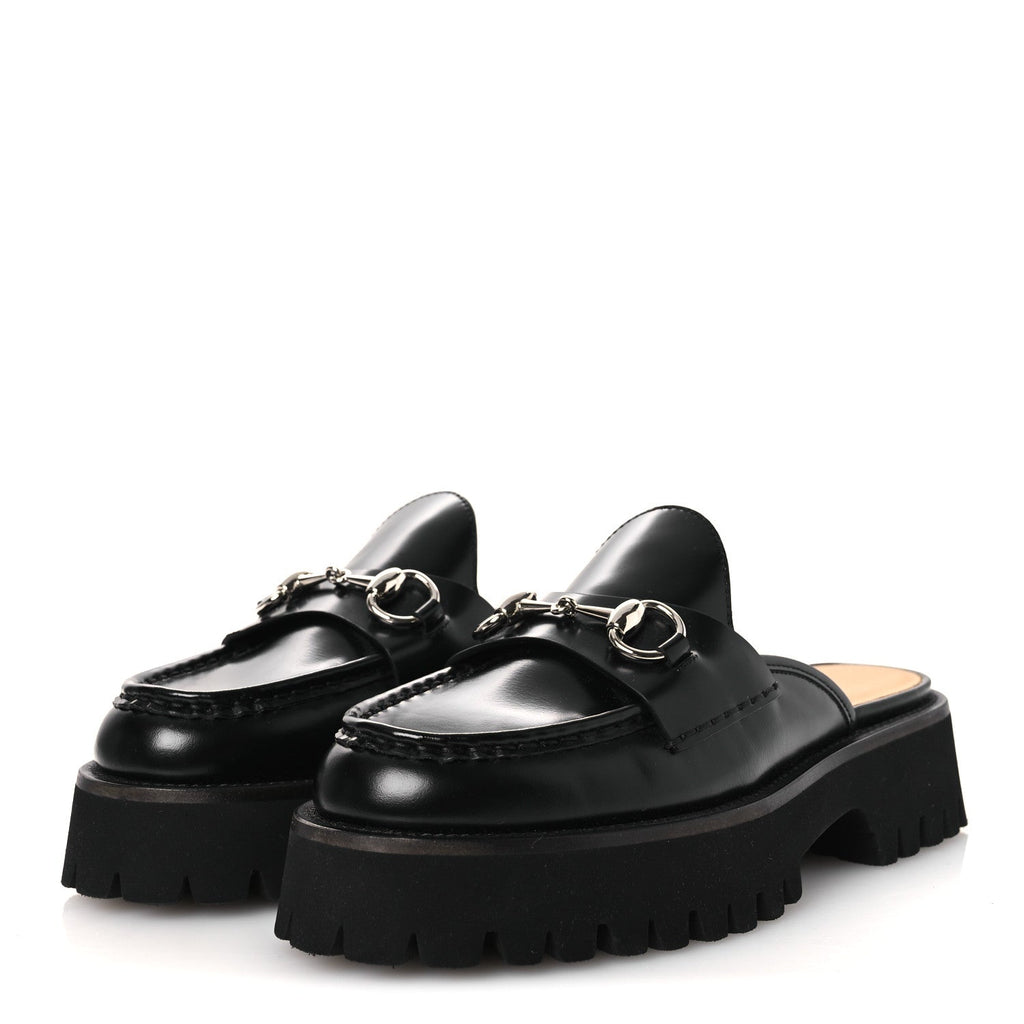 Gucci Cordovan Lux Womens Sylke Horsebit Platform Mules 37 Black