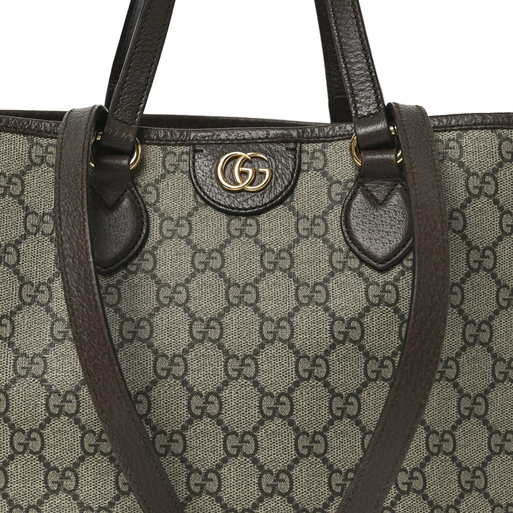 Gucci GG Supreme Monogram Textured Calfskin Small Ophidia Shoulder Tote Bag Beige Ebony New Acero