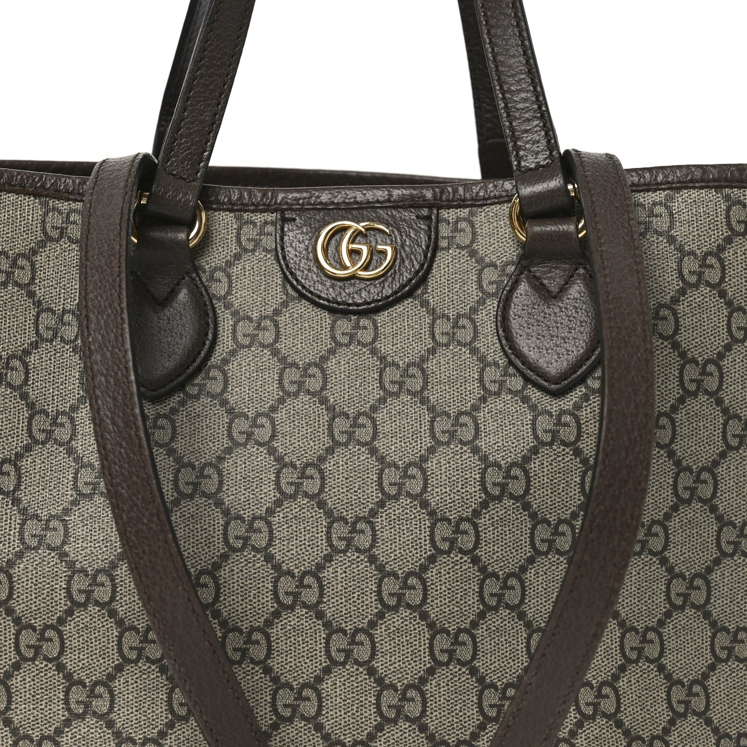 Gucci GG Supreme Monogram Textured Calfskin Small Ophidia Shoulder Tote Bag Beige Ebony New Acero