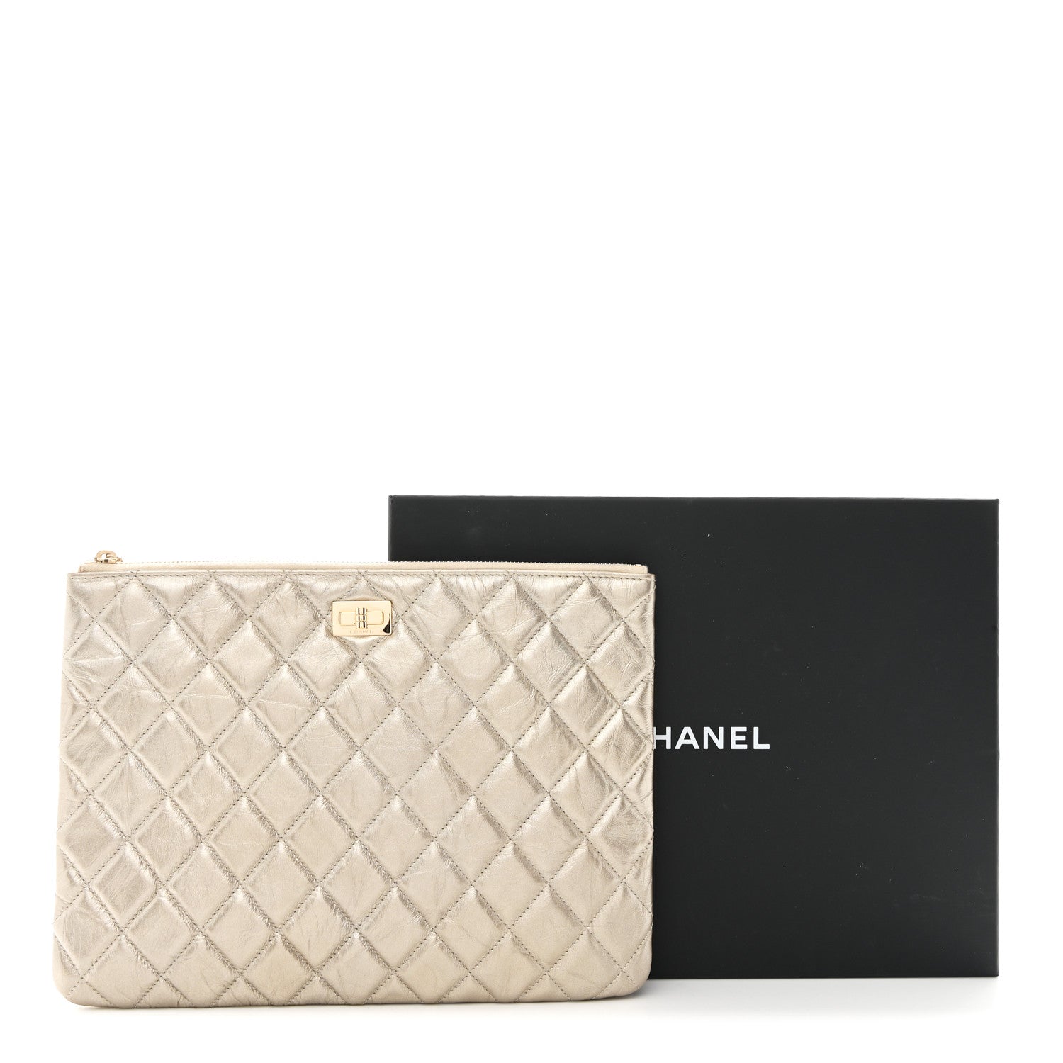 Metallic Aged Calfskin Quilted Medium 2.55 Reissue Cosmetic Case Gold