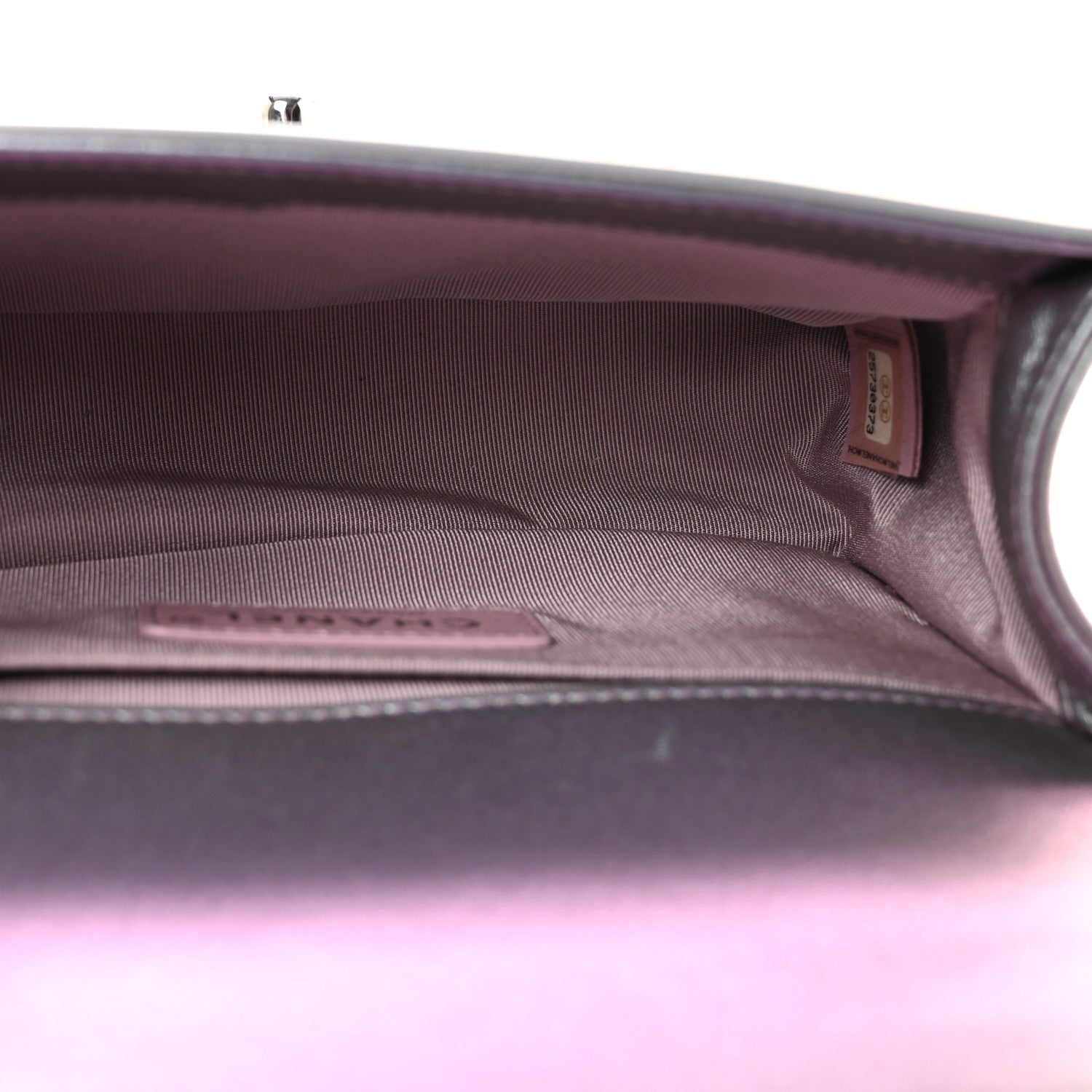 Chanel Iridescent Patent Calfskin PVC Quilted Small Boy Flap Light Purple