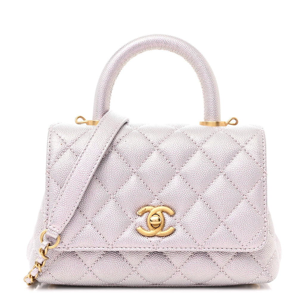 Chanel Metallic Caviar Quilted Extra Mini Coco Handle Flap Light Pink