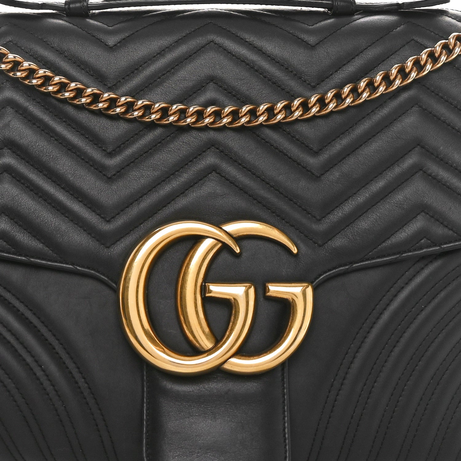 Gucci Calfskin Matelasse Maxi GG Marmont Top Handle Shoulder Bag Black