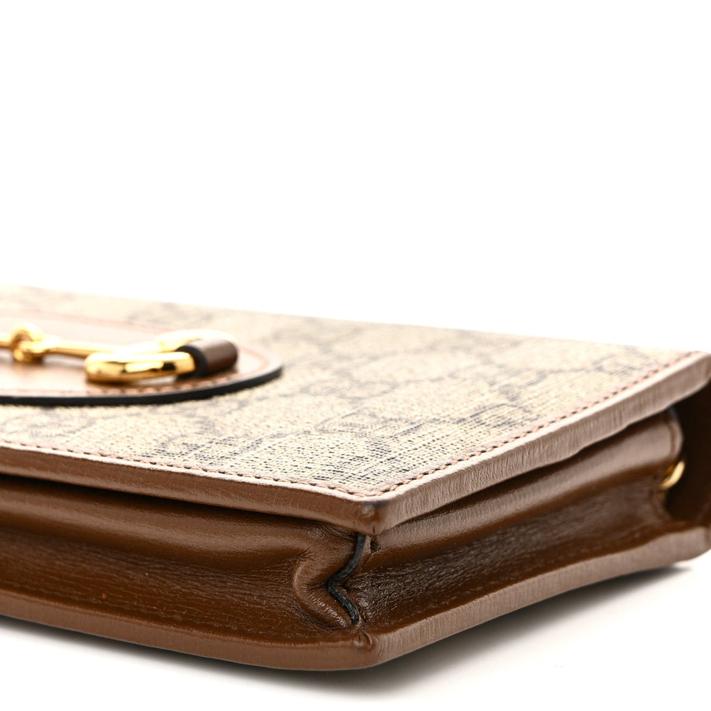 Gucci GG Supreme Monogram Azalea Calfskin Horsebit 1955 Wallet On Chain Beige Ebony Brown Sugar