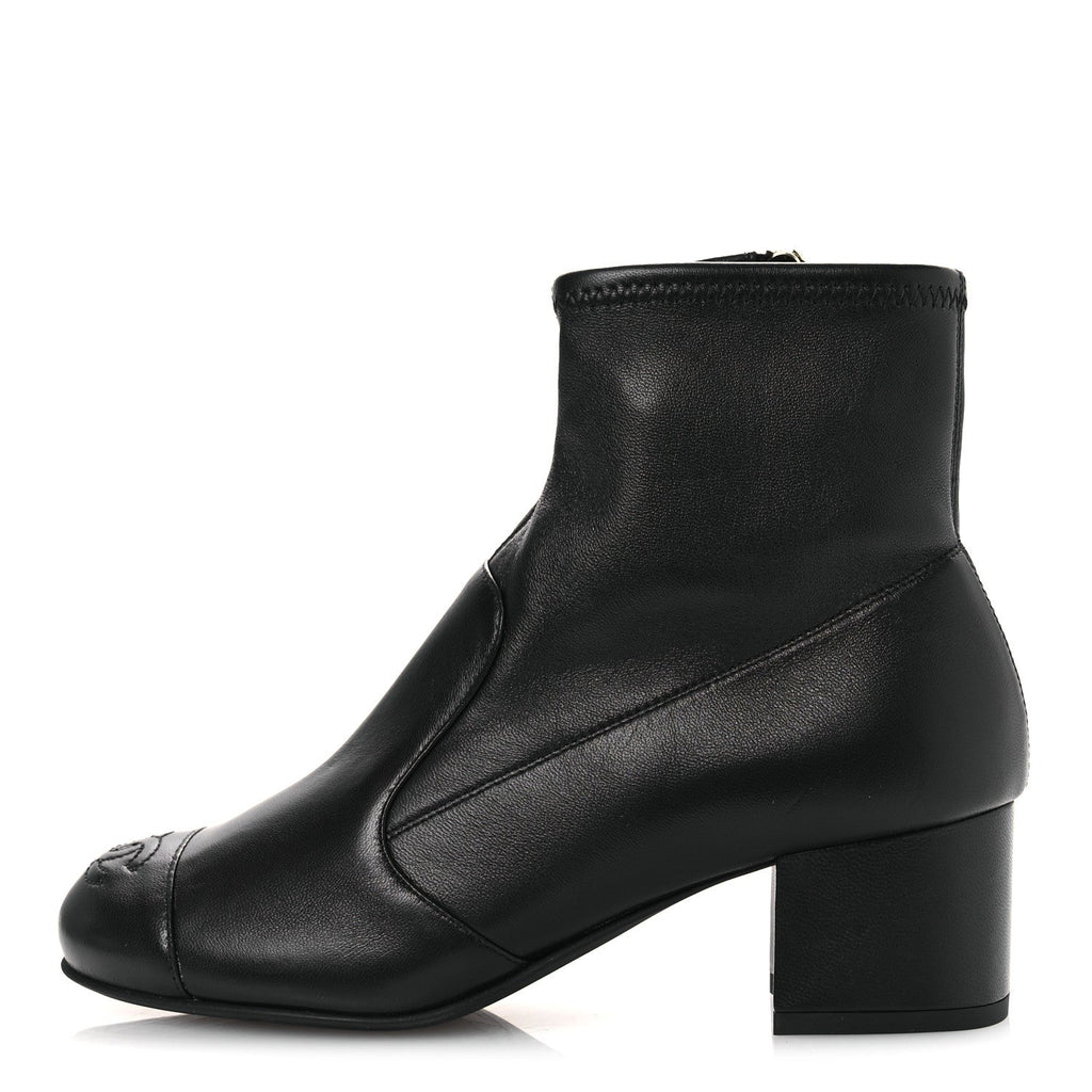 Chanel Stretch Lambskin Cap Toe CC Short Boots 36.5 Black