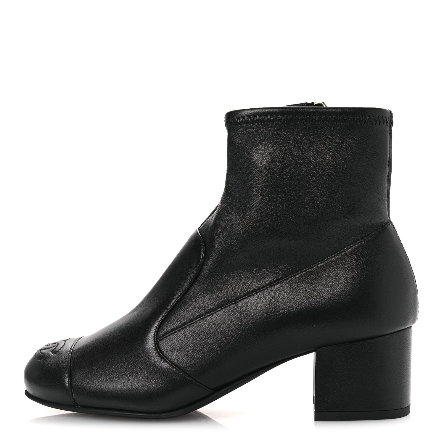 Chanel Stretch Lambskin Cap Toe CC Short Boots 36.5 Black