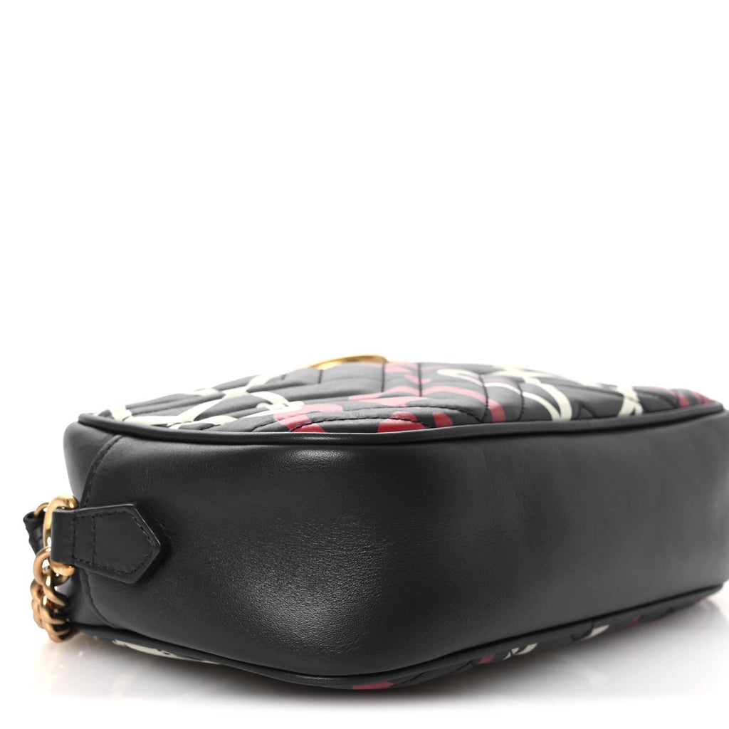 Gucci Calfskin Matelasse GucciGhost Small GG Marmont Chain Shoulder Bag  Black Hibiscus Red