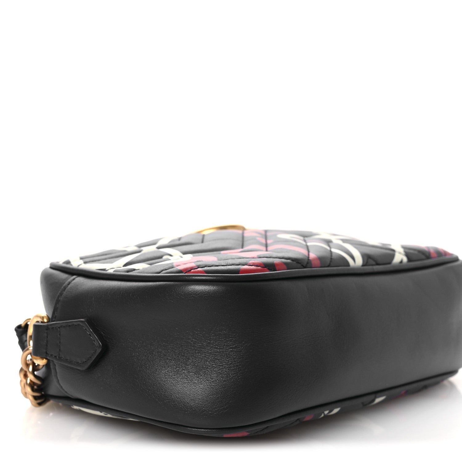 Gucci Calfskin Matelasse GucciGhost Small GG Marmont Chain Shoulder Bag  Black Hibiscus Red