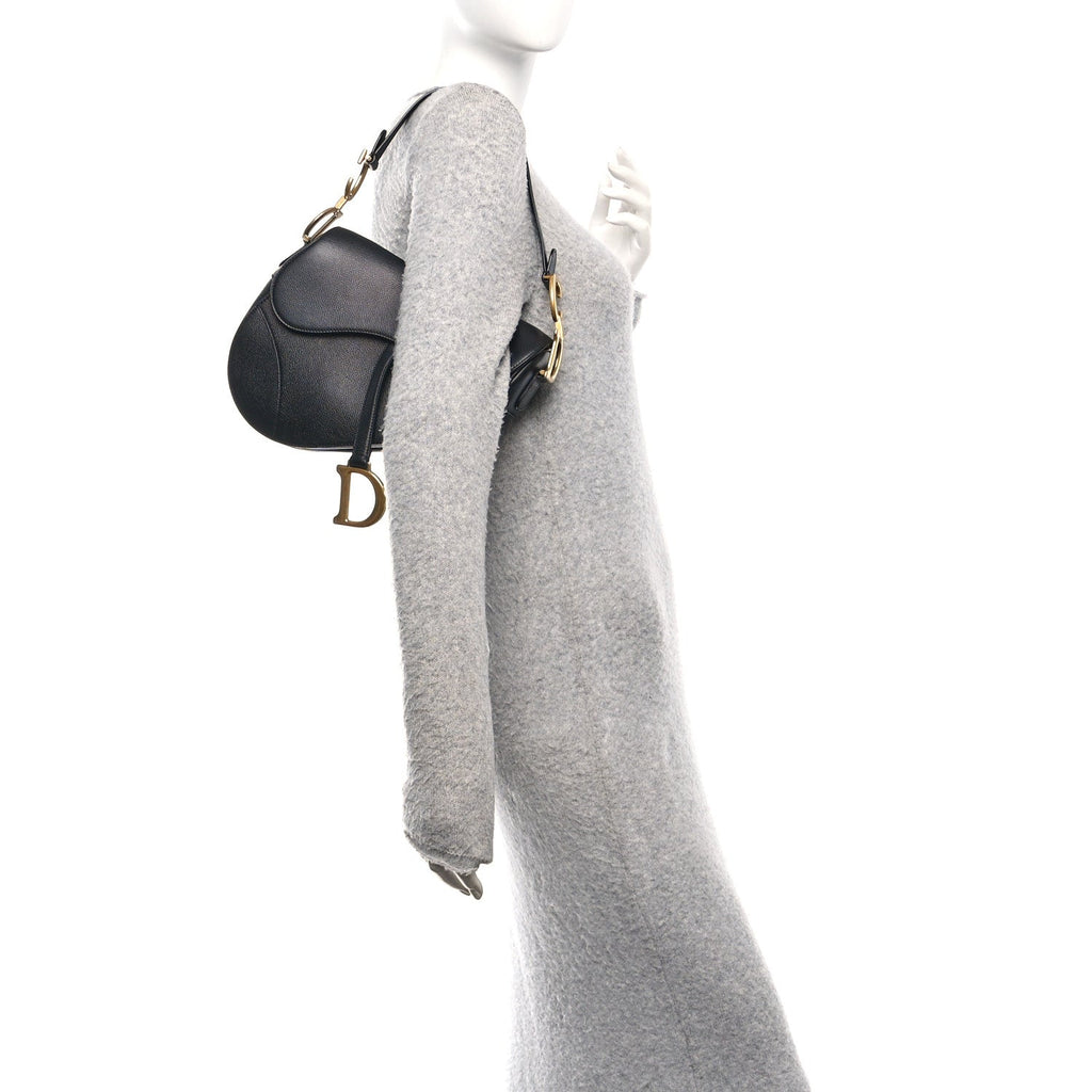 Christian Dior Grained Calfskin Saddle Bag Black
