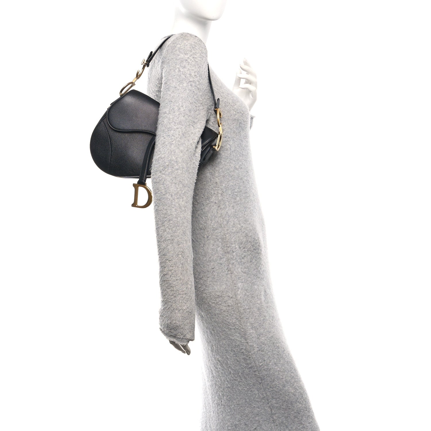 Christian Dior Grained Calfskin Saddle Bag Black