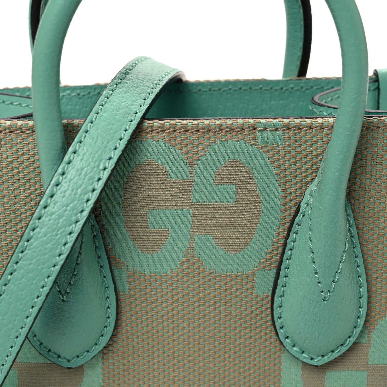 Gucci Monogram Jumbo GG Textured Dollar Calfskin Mini Tote Bag Pepperlight Mint