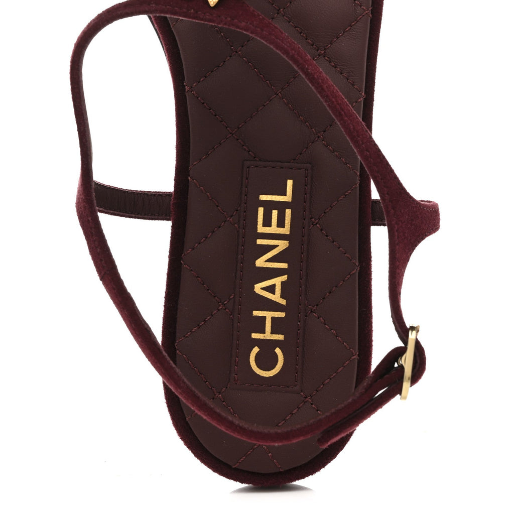 Chanel Suede Calfskin CC Crystal Thong Sandals 40.5 Burgundy