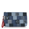 Louis Vuitton Denim Damier Monogram Patchwork Neverfull MM Pochette  Blue Rouge