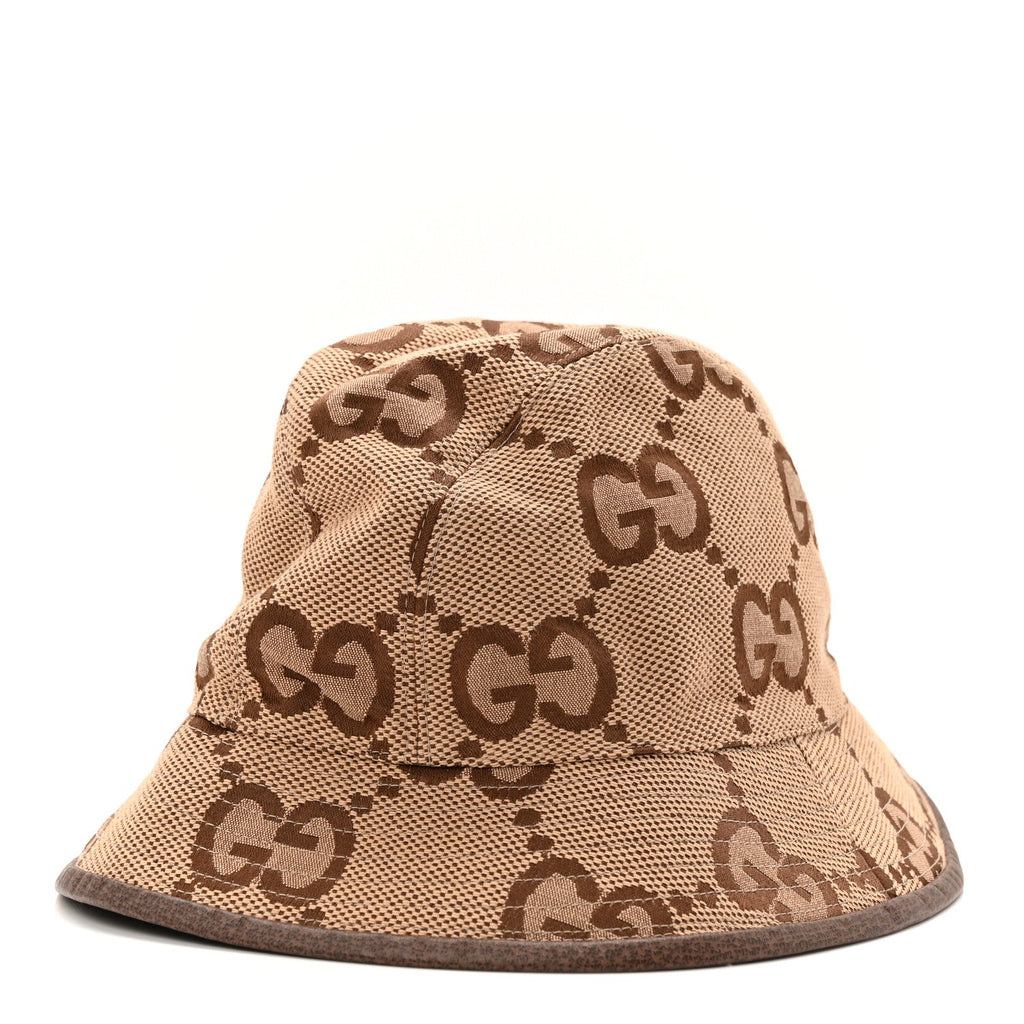 Gucci Monogram Jumbo GG Bucket Hat S Camel Ebony New Acero