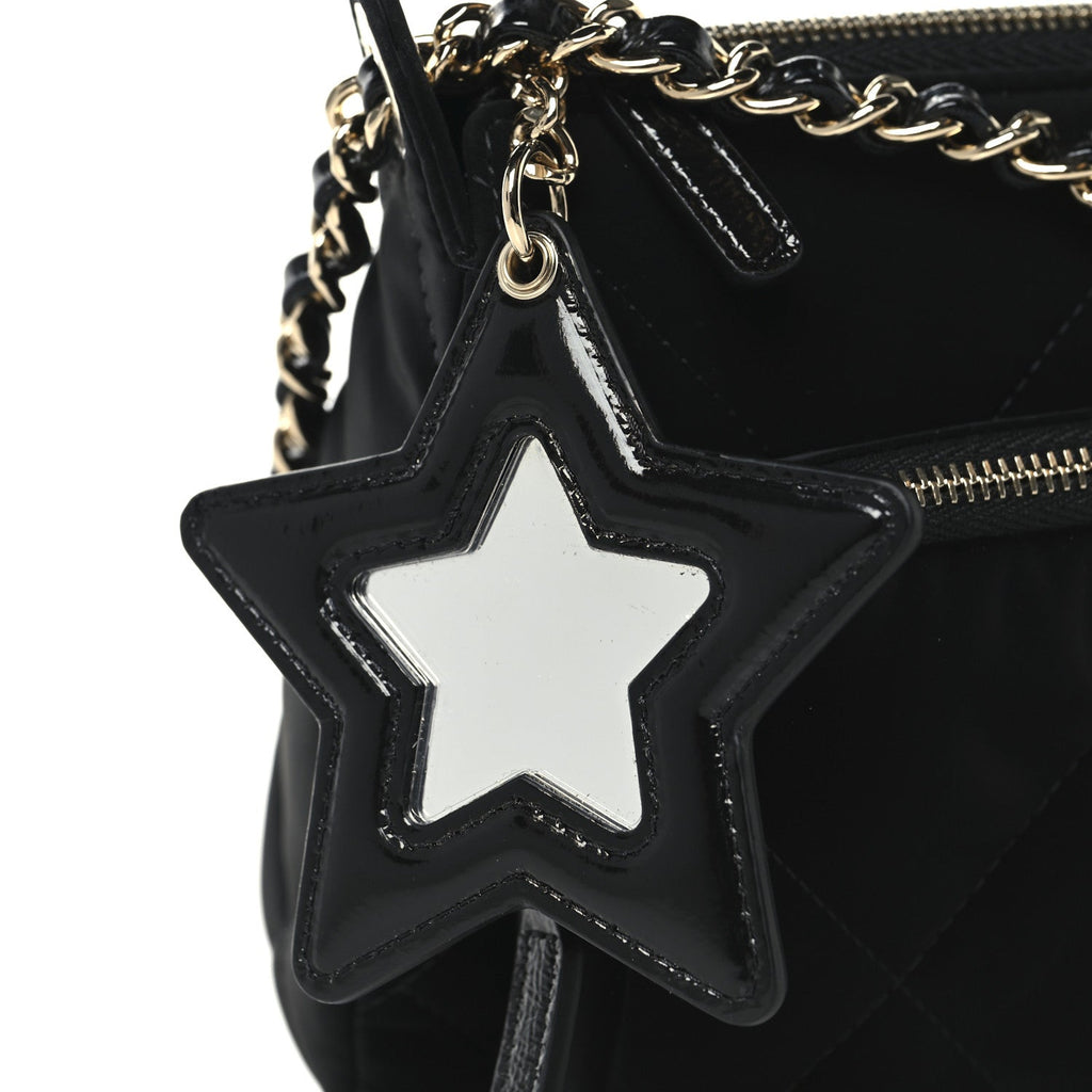 Chanel Velvet Effect Nylon Shiny Crumpled Calfskin Quilted Chanel 25 Clutch With Chain Black