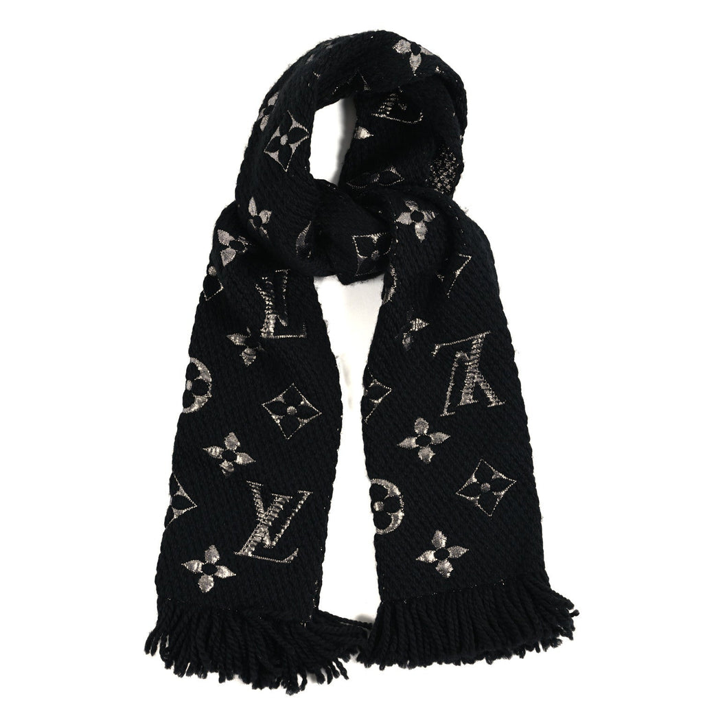 Louis Vuitton Wool Silk Logomania Shine Scarf Black